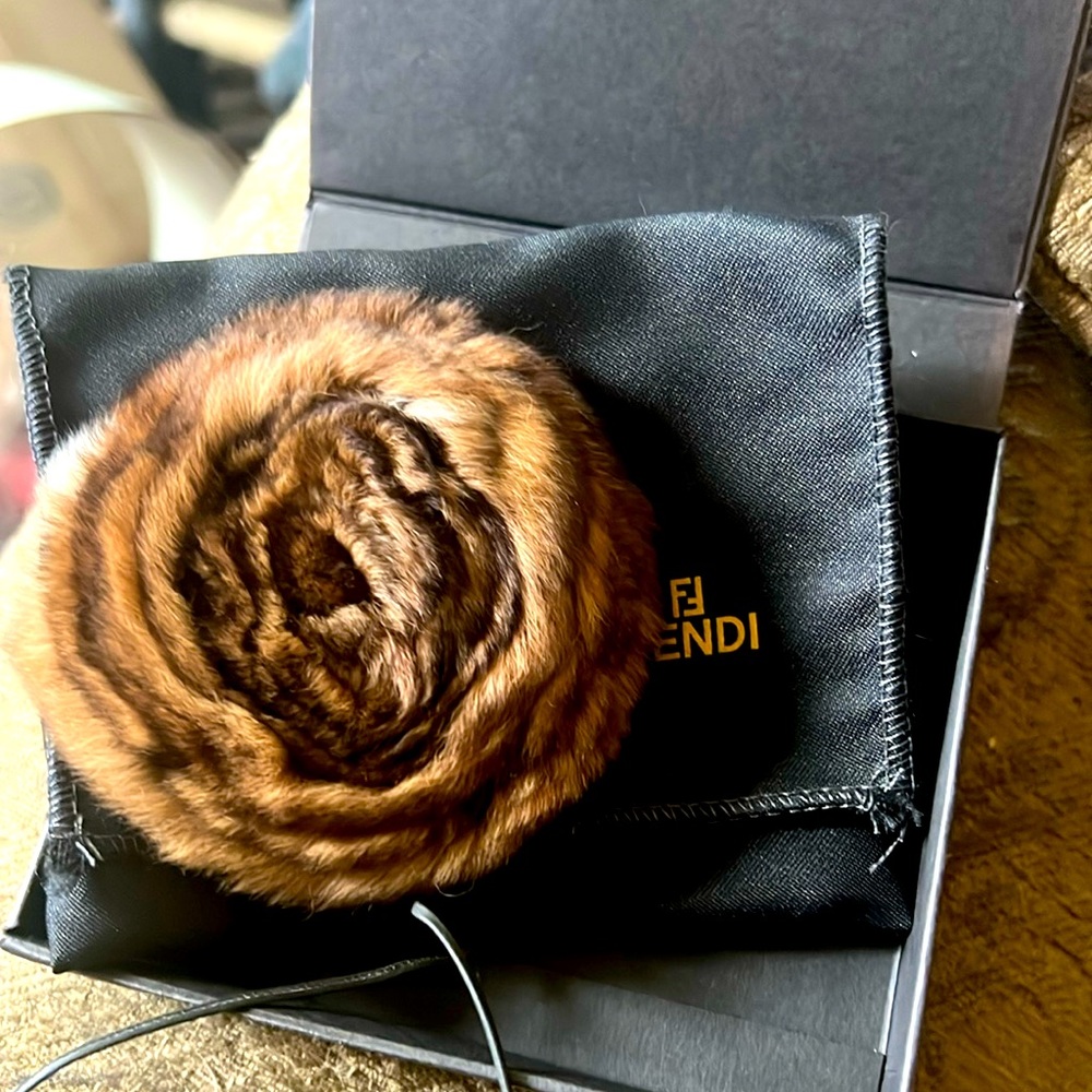 Beautiful Fendi Mink brooch with box & bag